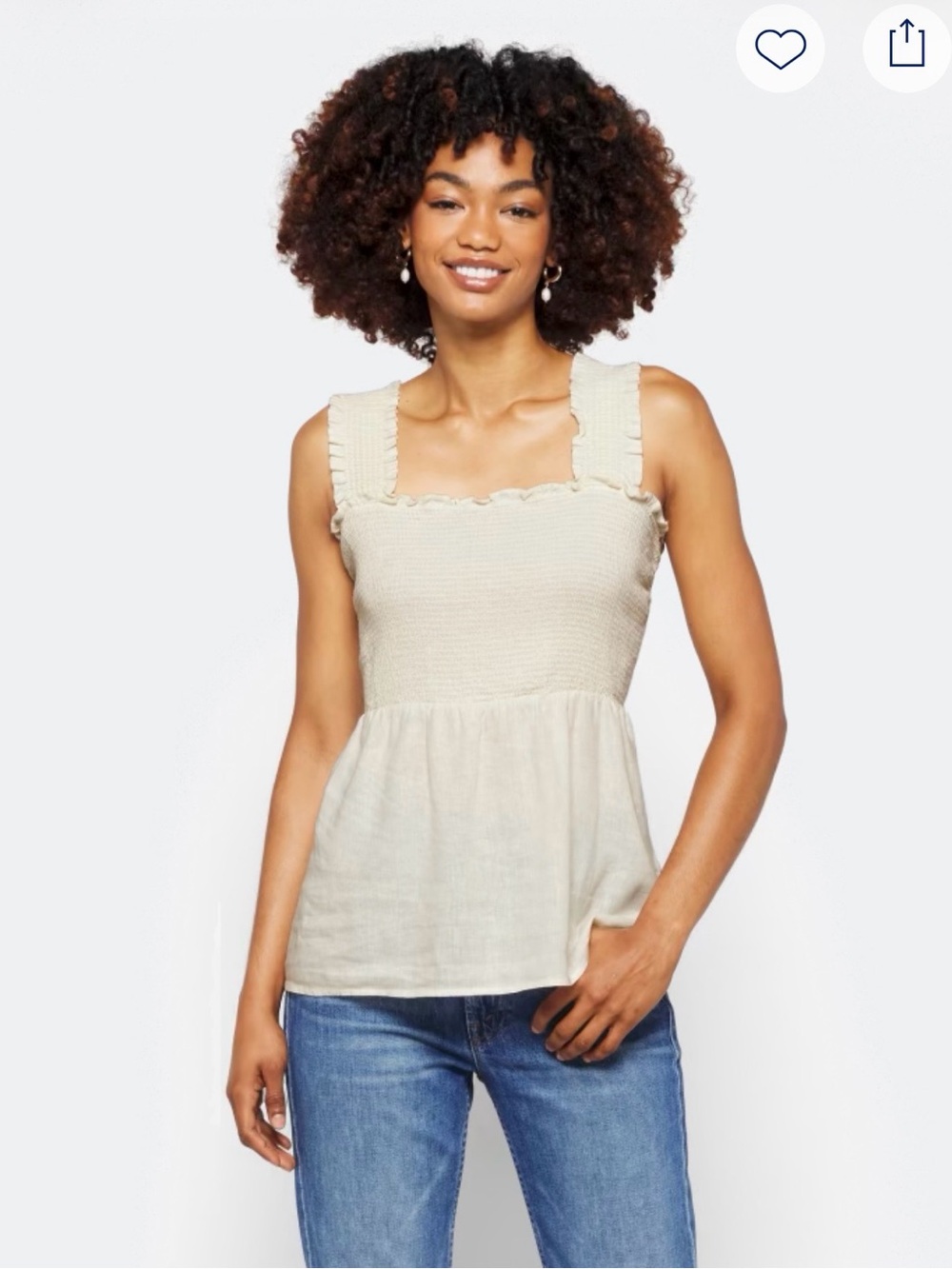 Market & Spruce Celia Sleeveless Linen Smocked Square-Neck Peplum Tank, Small
